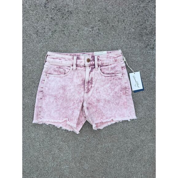 NEW Universal Thread Washed Raw Hem Pink High Rise Midi Shorts Size 00/24 - Picture 1 of 9
